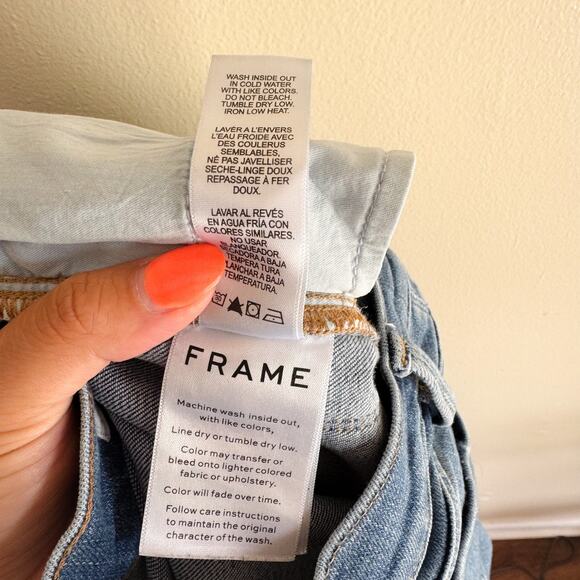 Frame Medium Wash Distressed Le Sylvie Slender Straight Jeans - Size 27 - Picture 5 of 9